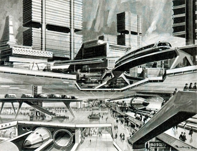 Atompunk megacity retro future city